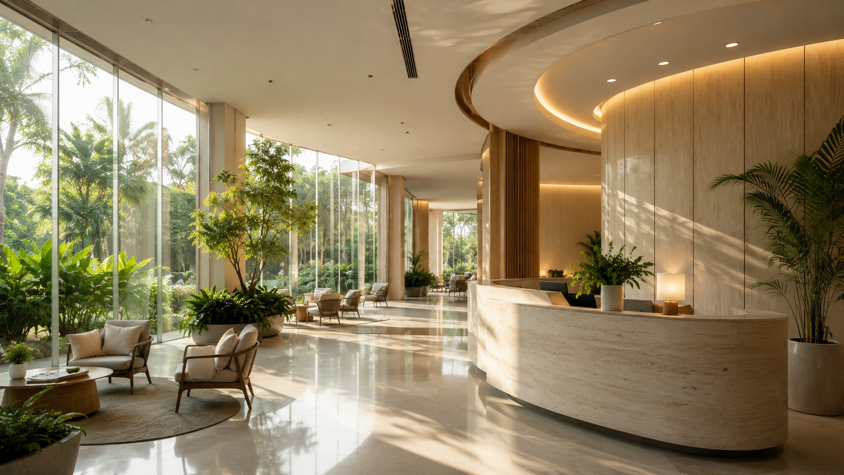 A calm, professional healthcare-adjacent reception environment in Thailand